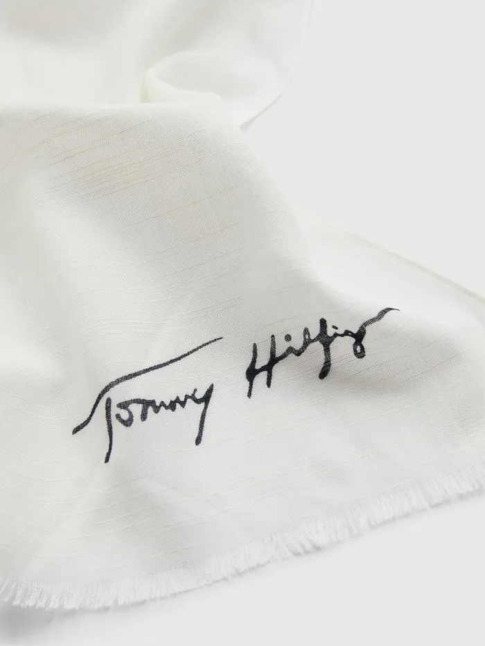 Tommy Hilfiger Iconic Th Modern Scarf Desert SkyEcru Womens Hats and Scarves On Sale