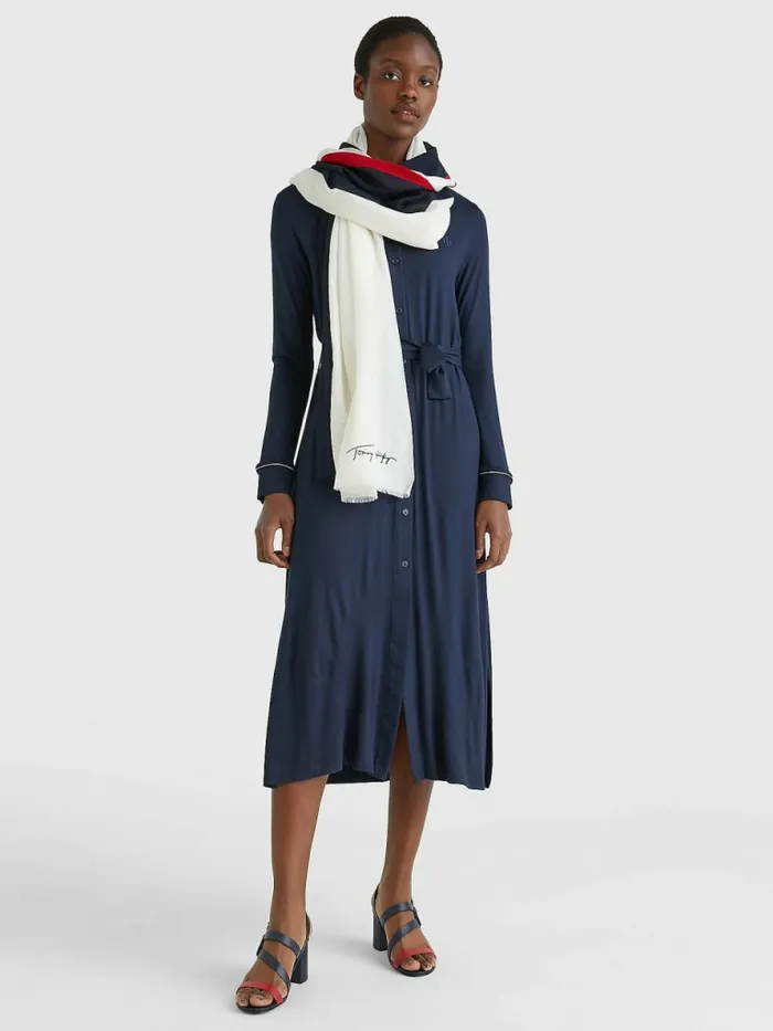 Tommy Hilfiger Iconic Th Modern Scarf Desert SkyEcru Womens Hats and Scarves On Sale