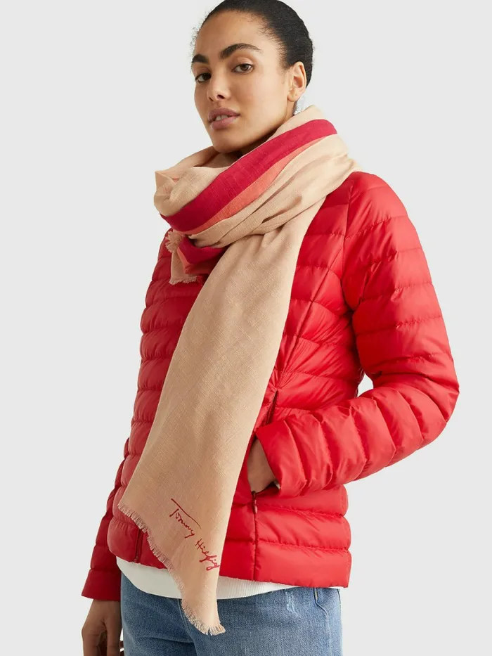 Tommy Hilfiger Iconic Th Modern Scarf SandriftPink Womens Hats and Scarves Gift Ideas