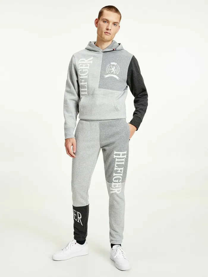 Tommy Hilfiger Icons ColourBlocked Crest Joggers Light Grey Heather Mens Trousers Tommy Hilfiger Icons ColourBlocked Crest Joggers Light Grey Heather Mens Trousers