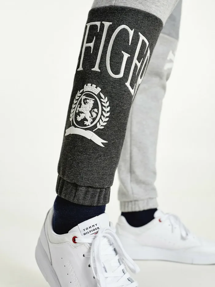 Tommy Hilfiger Icons ColourBlocked Crest Joggers Light Grey Heather Mens Trousers