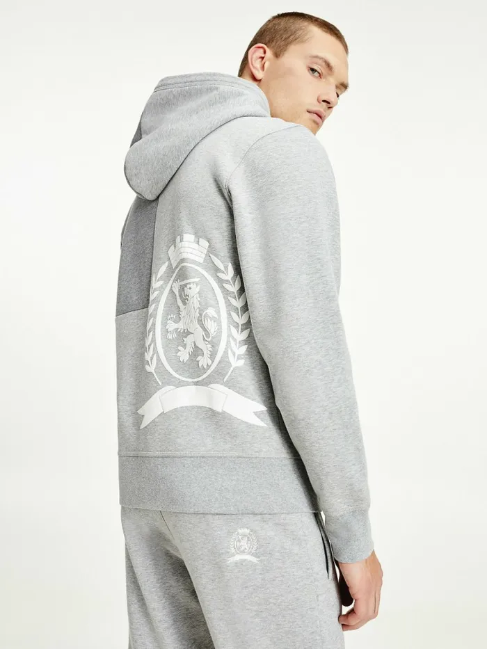Tommy Hilfiger Icons Crest ColourBlocked Relaxed Fit Hoody Light Grey Heather Mens Sweatshirts and Hoodies Sale