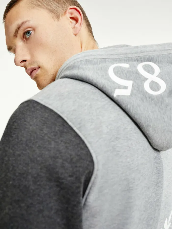 Tommy Hilfiger Icons Crest ColourBlocked Relaxed Fit Hoody Light Grey Heather Mens Sweatshirts and Hoodies Sale