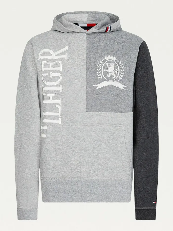 Tommy Hilfiger Icons Crest ColourBlocked Relaxed Fit Hoody Light Grey Heather Mens Sweatshirts and Hoodies Sale
