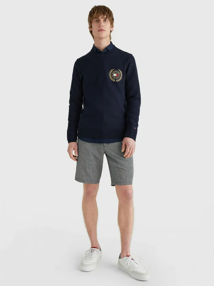 Tommy Hilfiger Icons Crest Embroidery Jumper Desert Sky Mens Knitwear On Sale