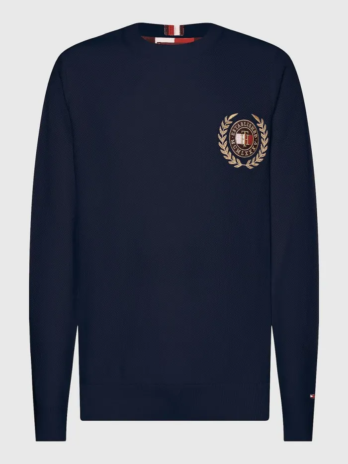 Tommy Hilfiger Icons Crest Embroidery Jumper Desert Sky Mens Knitwear On Sale