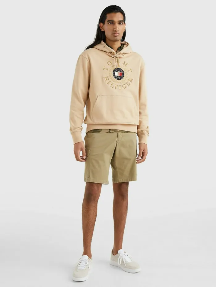 Tommy Hilfiger Icons Logo Embroidery Hoody Clayed Pebble Mens Sweatshirts and Hoodies Gift Ideas