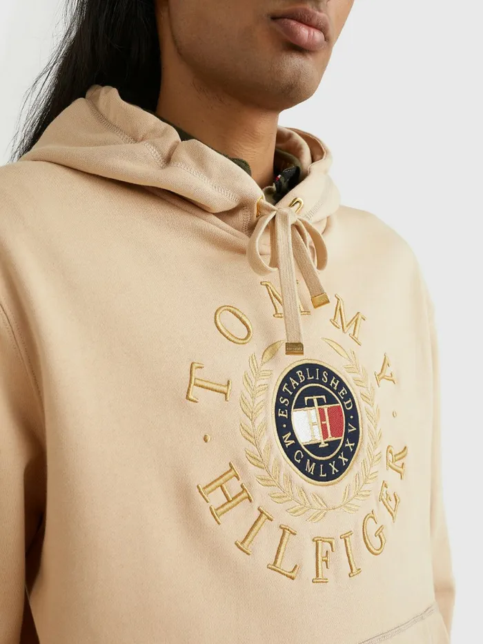 Tommy Hilfiger Icons Logo Embroidery Hoody Clayed Pebble Mens Sweatshirts and Hoodies Gift Ideas