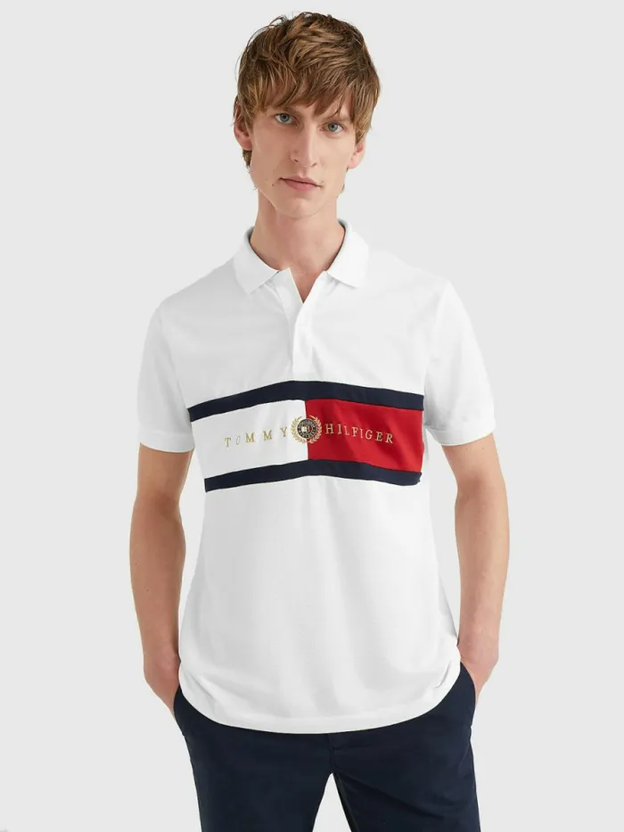 Tommy Hilfiger Icons Logo Regular Fit Polo White Mens Polo Shirts Near Me