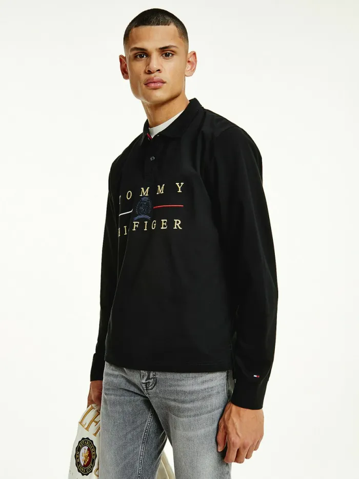 Tommy Hilfiger Icons Long Sleeve Regular Fit Polo Black Mens Polo Shirts Gift for Friend Tommy Hilfiger Icons Long Sleeve Regular Fit Polo Black Mens Polo Shirts Gift for Friend