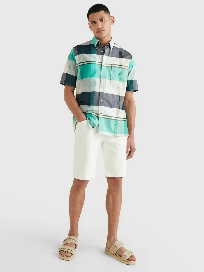 Tommy Hilfiger Icons Madras Short Sleeve Shirt Aloha GreenMulti Mens Shirts Fashion