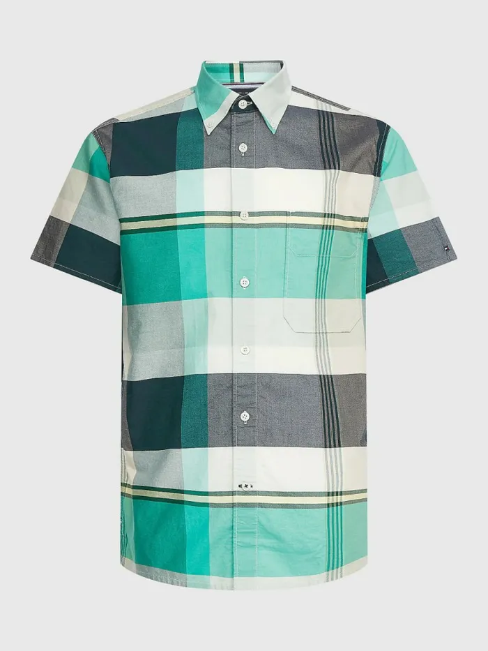 Tommy Hilfiger Icons Madras Short Sleeve Shirt Aloha GreenMulti Mens Shirts Fashion