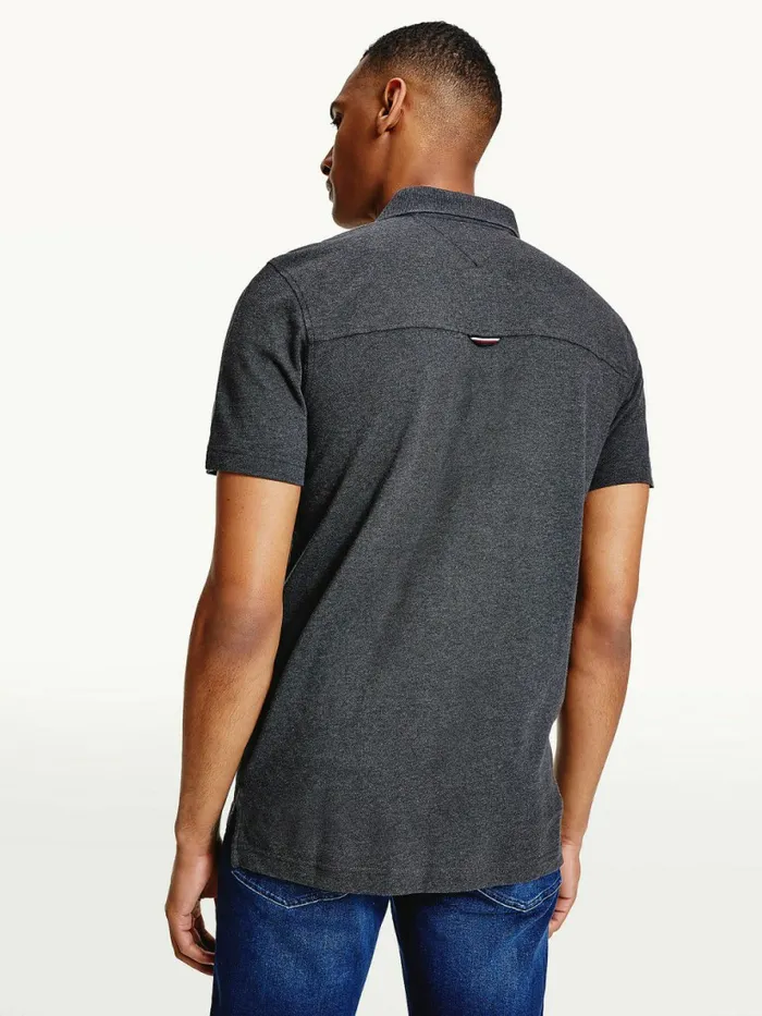 Tommy Hilfiger Icons Organic Cotton Regular Fit Polo Dark Grey Heather Mens Polo Shirts Sale