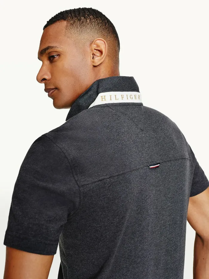 Tommy Hilfiger Icons Organic Cotton Regular Fit Polo Dark Grey Heather Mens Polo Shirts Sale