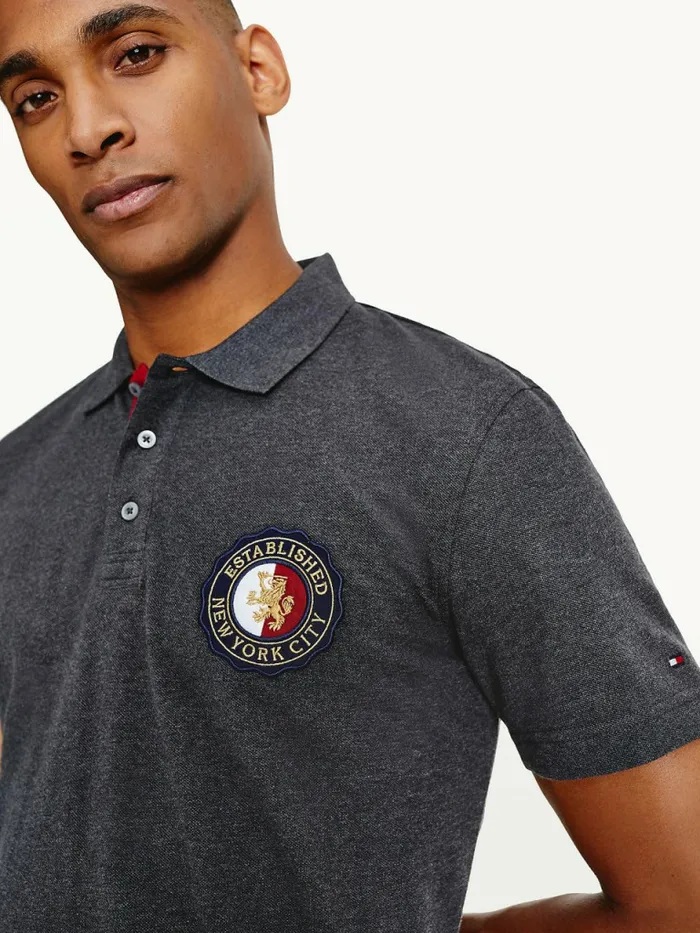 Tommy Hilfiger Icons Organic Cotton Regular Fit Polo Dark Grey Heather Mens Polo Shirts Sale