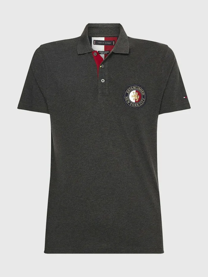 Tommy Hilfiger Icons Organic Cotton Regular Fit Polo Dark Grey Heather Mens Polo Shirts Sale