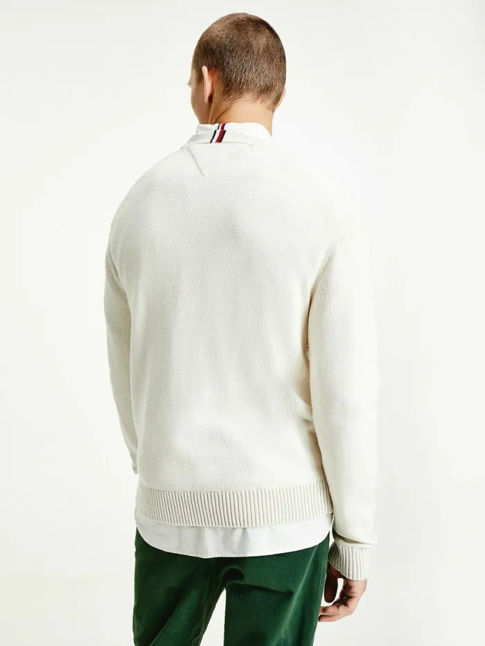 Tommy Hilfiger Icons Oversized Crest Flag Jumper Ivory Mens Knitwear Gift 4 You