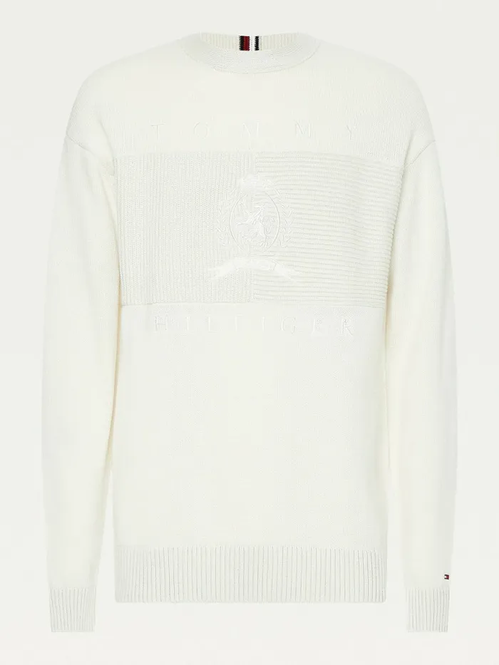 Tommy Hilfiger Icons Oversized Crest Flag Jumper Ivory Mens Knitwear Gift 4 You