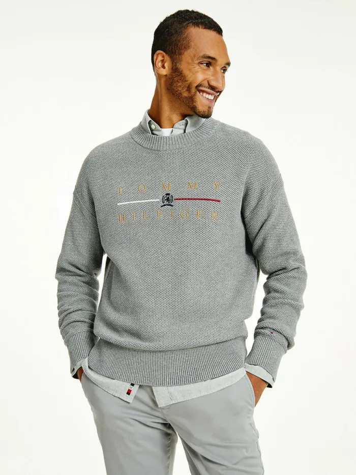 Tommy Hilfiger Icons Oversized Structured Jumper Medium Grey Heather Mens Knitwear Gift 4 You