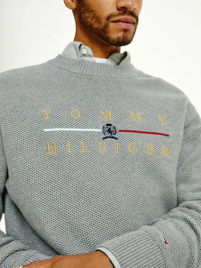 Tommy Hilfiger Icons Oversized Structured Jumper Medium Grey Heather Mens Knitwear Gift 4 You