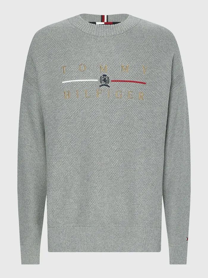 Tommy Hilfiger Icons Oversized Structured Jumper Medium Grey Heather Mens Knitwear Gift 4 You