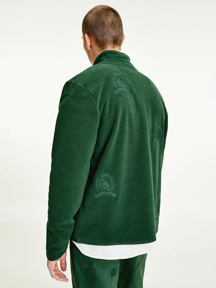Tommy Hilfiger Icons Recycled Fleece Relaxed ZipThru Sweatshirt National Forest Mens Sweatshirts and Hoodies Cheap On Sale
