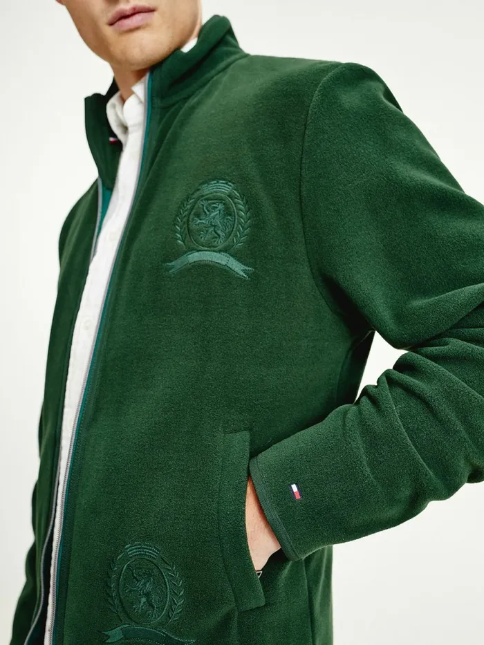 Tommy Hilfiger Icons Recycled Fleece Relaxed ZipThru Sweatshirt National Forest Mens Sweatshirts and Hoodies Cheap On Sale