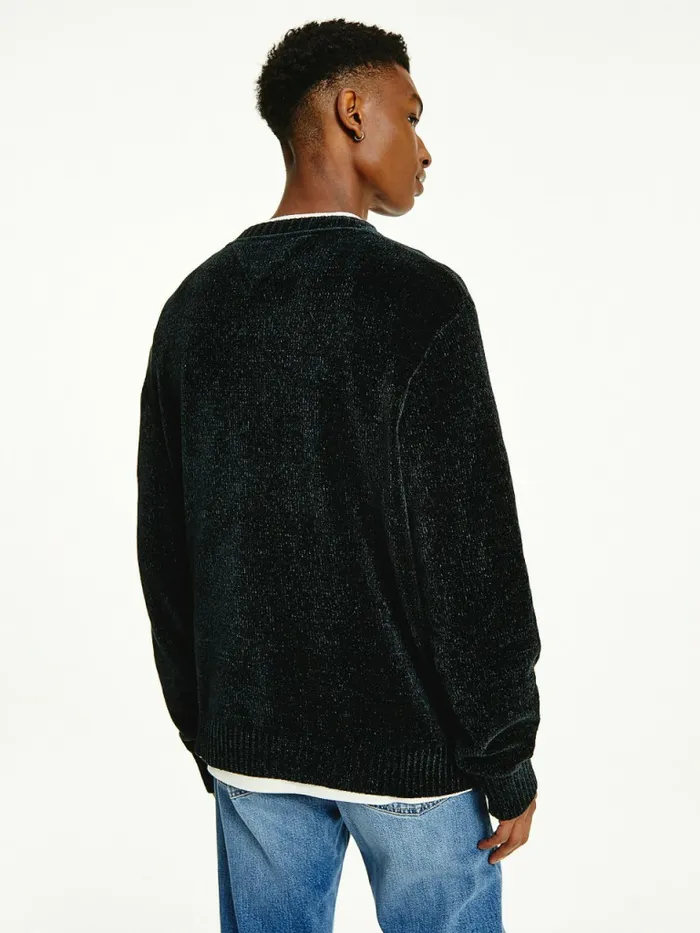 Tommy Hilfiger Intarsia Flag Relaxed Fit Jumper Black Mens Knitwear Near Me