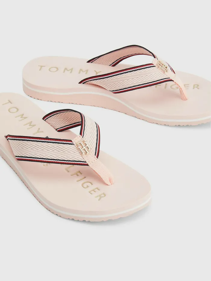 Tommy Hilfiger Interlock Monogram FlipFlops Pink Dust Womens Flat Shoes For Sale