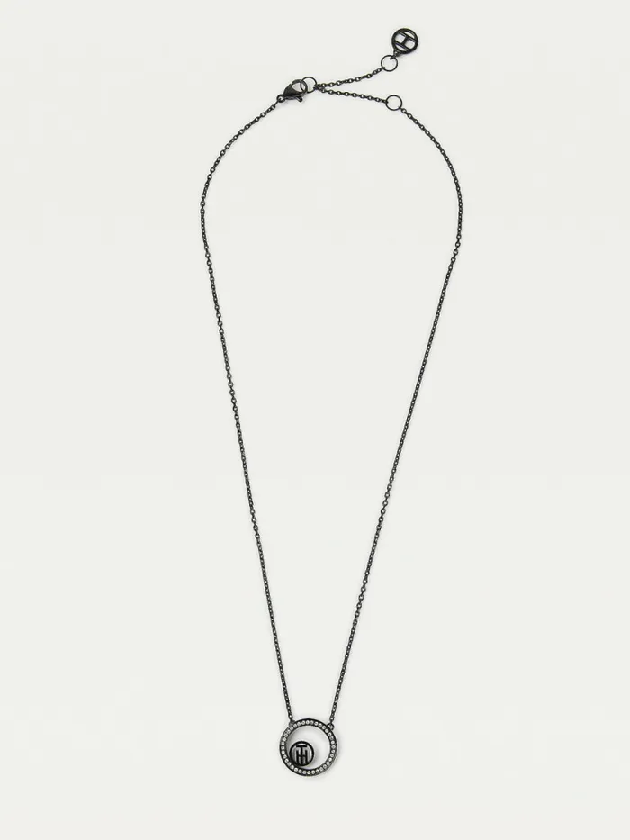 Tommy Hilfiger IonicPlated Monogram Crystal Circle Necklace Black Ip Womens Jewellery Tommy Hilfiger IonicPlated Monogram Crystal Circle Necklace Black Ip Womens Jewellery
