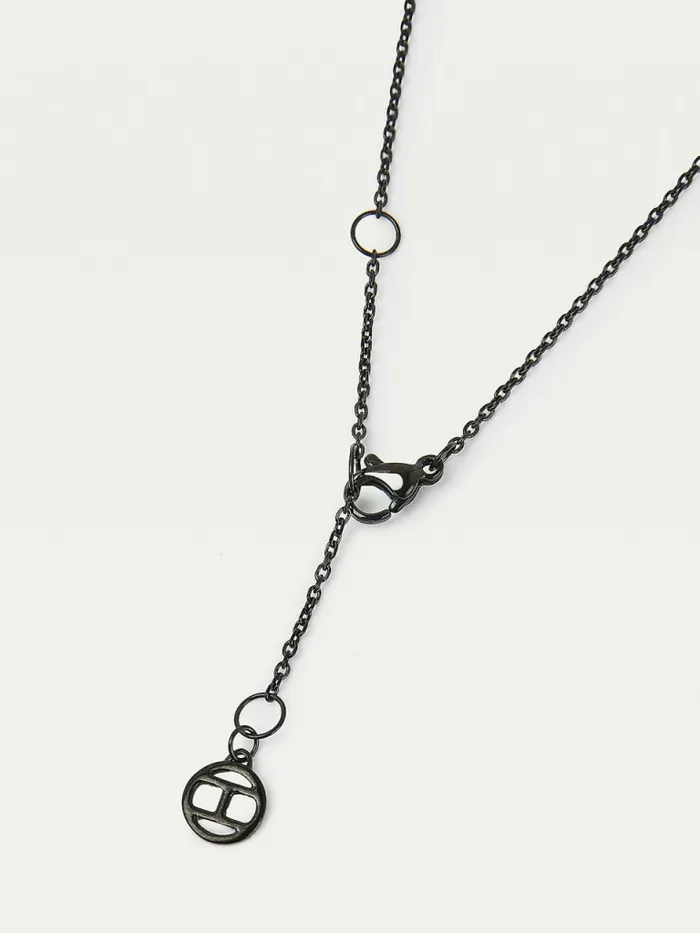 Tommy Hilfiger IonicPlated Monogram Crystal Circle Necklace Black Ip Womens Jewellery