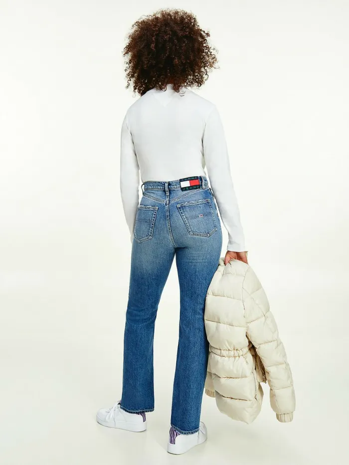 Tommy Hilfiger Julie Ultra High Rise Straight Distressed Jeans Denim Medium Womens Jeans Sale