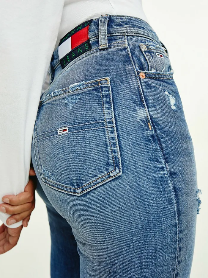 Tommy Hilfiger Julie Ultra High Rise Straight Distressed Jeans Denim Medium Womens Jeans Sale