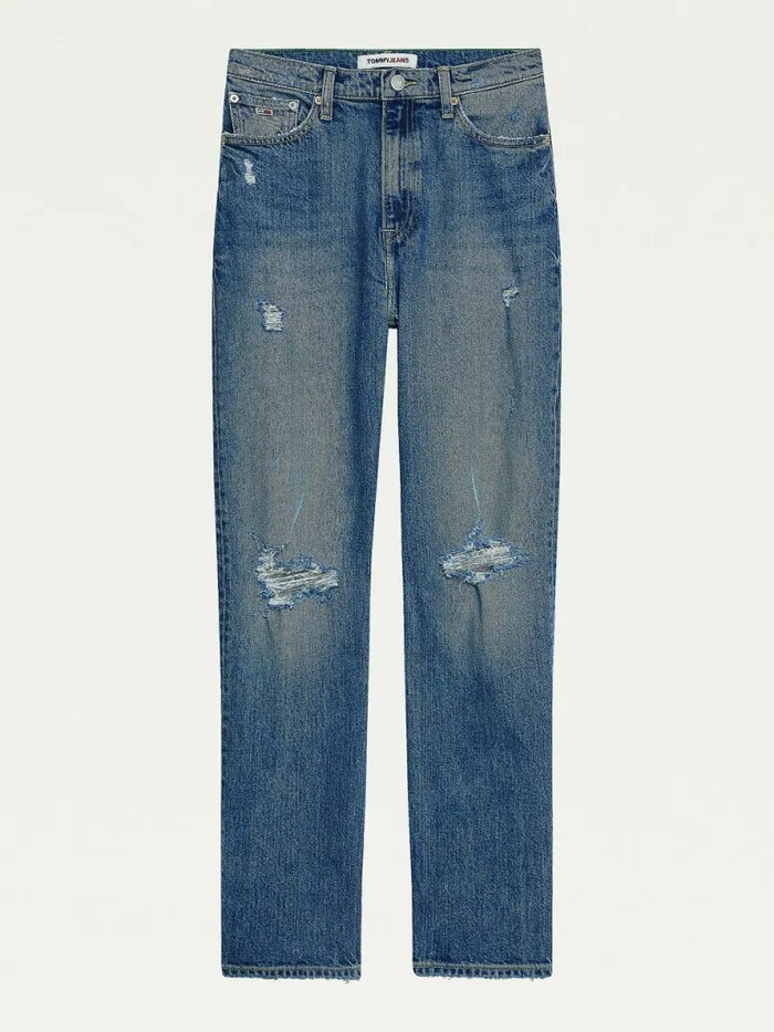 Tommy Hilfiger Julie Ultra High Rise Straight Distressed Jeans Denim Medium Womens Jeans Sale