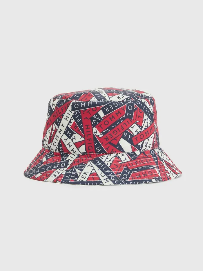 Tommy Hilfiger Kids8217 Signature Reversible Bucket Hat WhiteTape Print Boys Shoes and Accessories Cheap On Sale