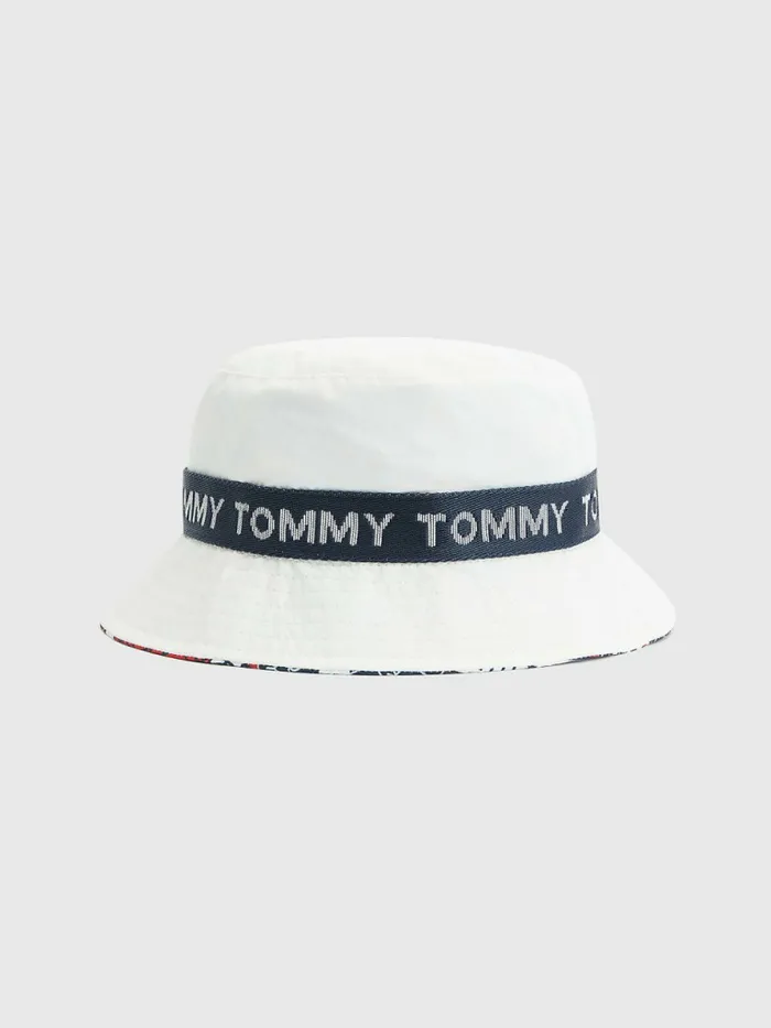 Tommy Hilfiger Kids8217 Signature Reversible Bucket Hat WhiteTape Print Boys Shoes and Accessories Cheap On Sale