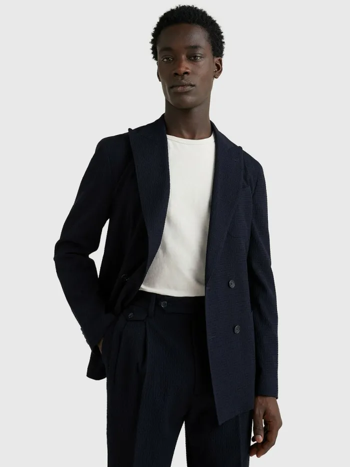Tommy Hilfiger Lardini Double Breasted Seersucker Blazer Blue Mens Blazers