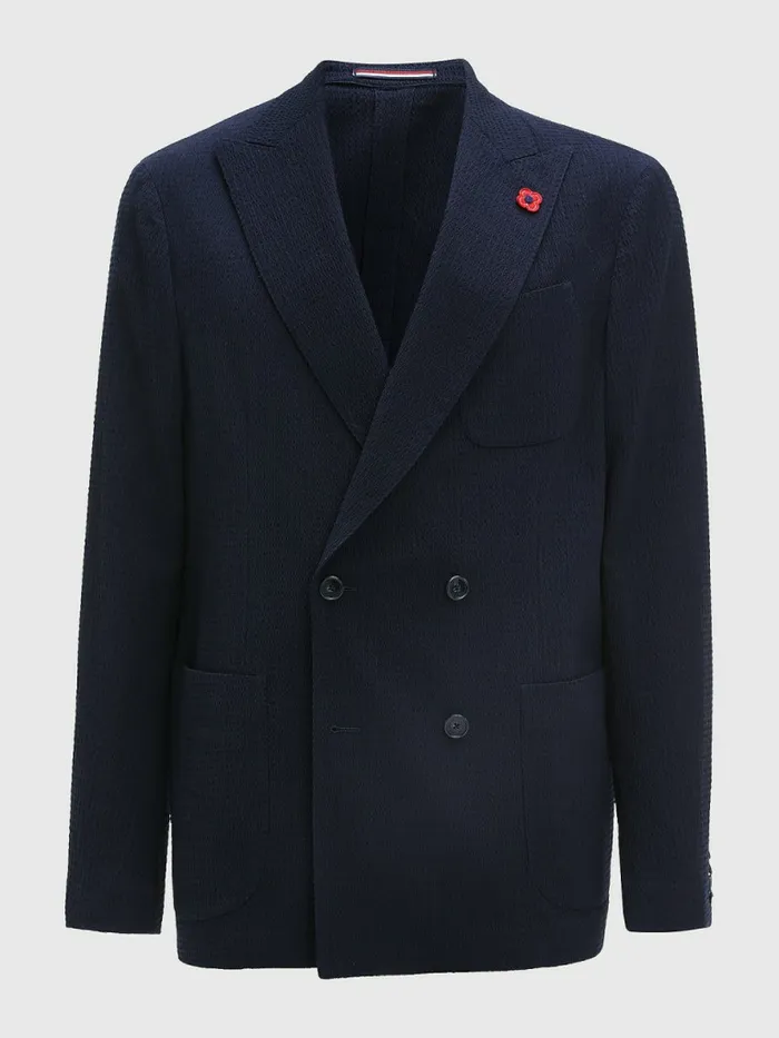 Tommy Hilfiger Lardini Double Breasted Seersucker Blazer Blue Mens Blazers