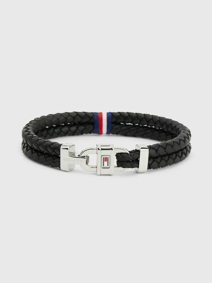 Tommy Hilfiger Leather Carabiner Bracelet Black Mens Jewellery and Cufflinks