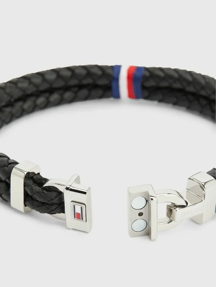Tommy Hilfiger Leather Carabiner Bracelet Black Mens Jewellery and Cufflinks