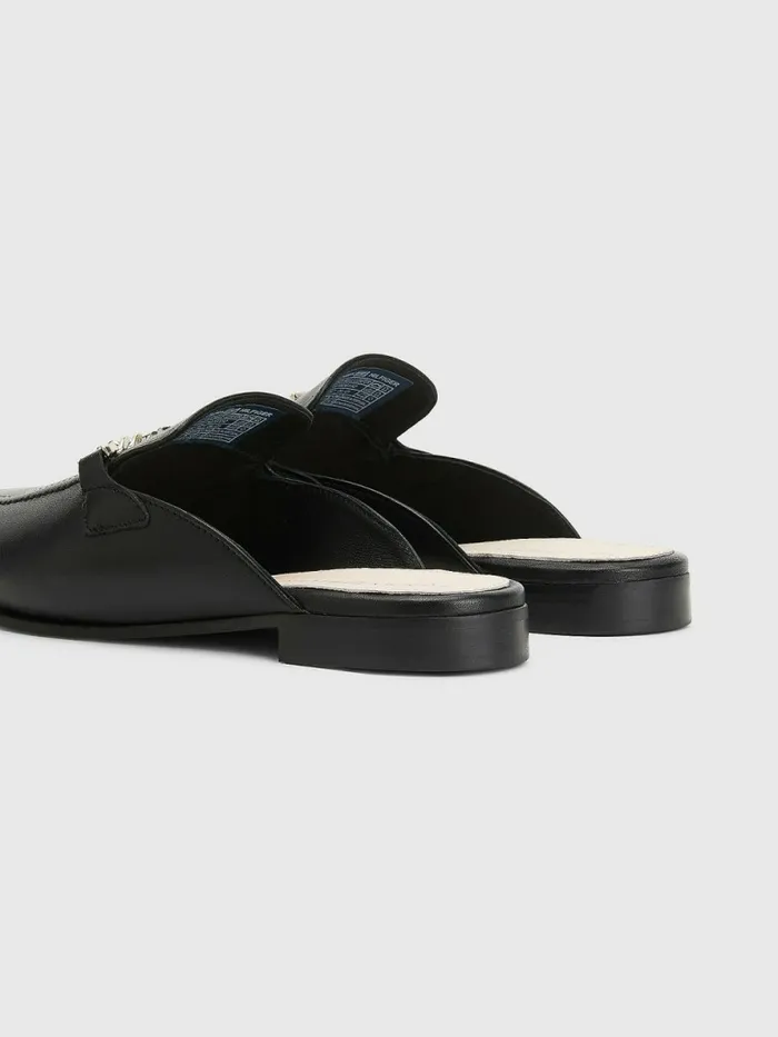 Tommy Hilfiger Leather Chain Mule Loafers Black Womens Flat Shoes Gift Ideas