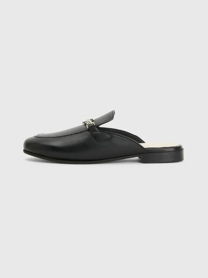 Tommy Hilfiger Leather Chain Mule Loafers Black Womens Flat Shoes Gift Ideas