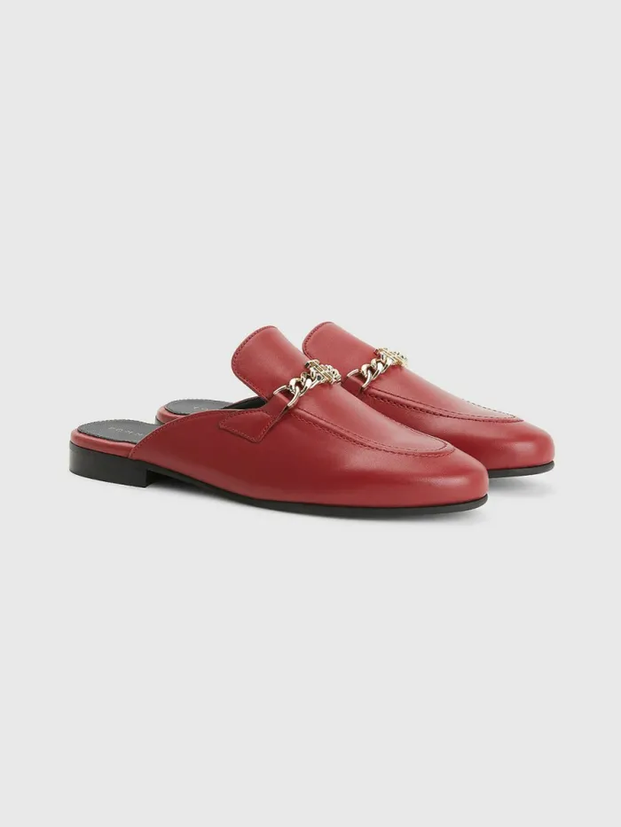 Tommy Hilfiger Leather Chain Mule Loafers Regatta Red Womens Flat Shoes For Sale Tommy Hilfiger Leather Chain Mule Loafers Regatta Red Womens Flat Shoes For Sale