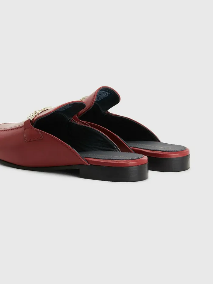 Tommy Hilfiger Leather Chain Mule Loafers Regatta Red Womens Flat Shoes For Sale