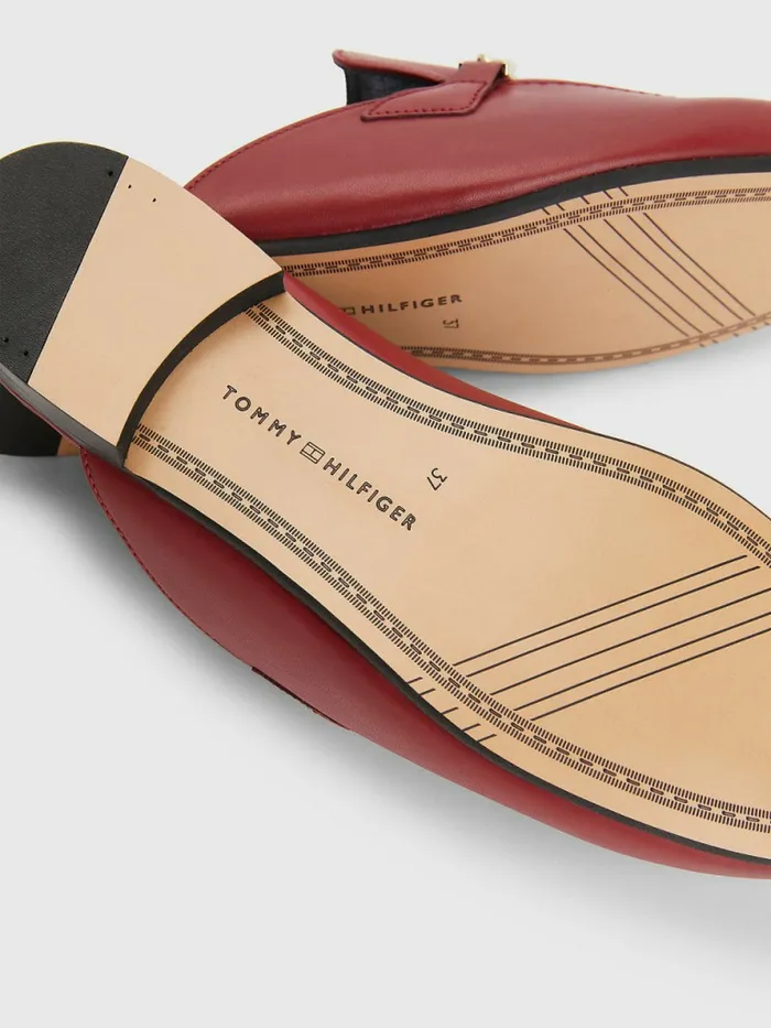 Tommy Hilfiger Leather Chain Mule Loafers Regatta Red Womens Flat Shoes For Sale