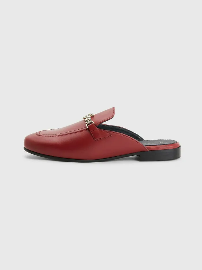 Tommy Hilfiger Leather Chain Mule Loafers Regatta Red Womens Flat Shoes For Sale