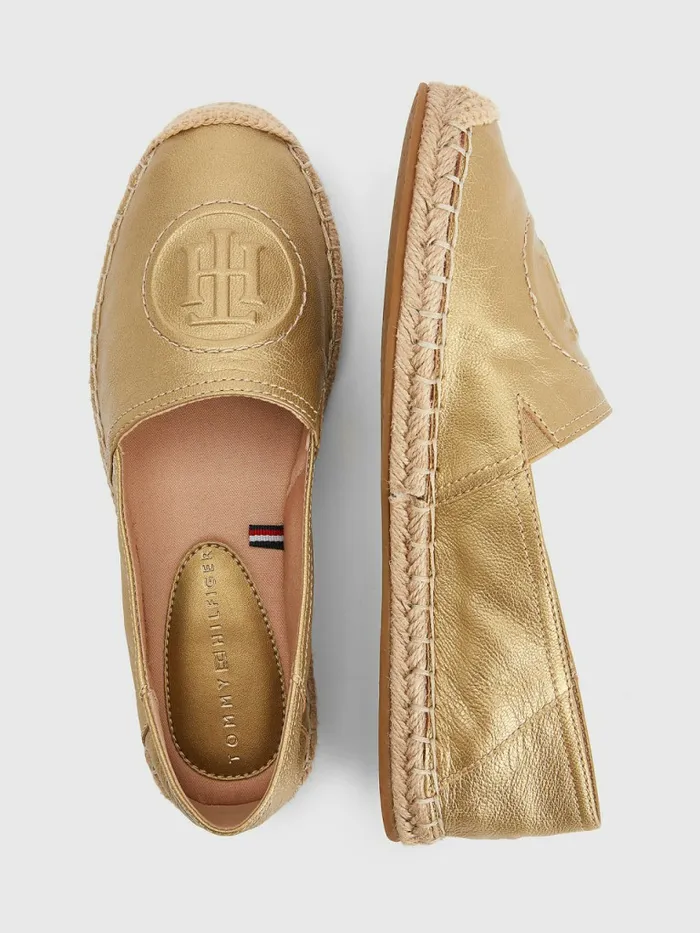 Tommy Hilfiger Leather Floral Monogram Espadrilles Light Gold Womens Boots Online