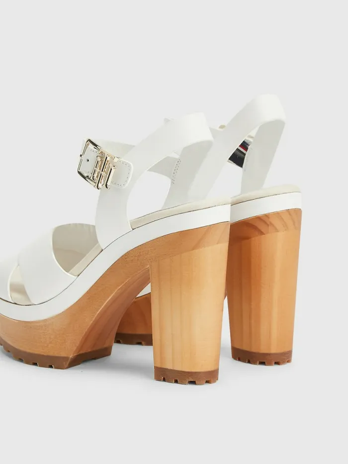 Tommy Hilfiger Leather High Heel Clog Sandals Ecru Womens Flat Shoes Gift for Friend