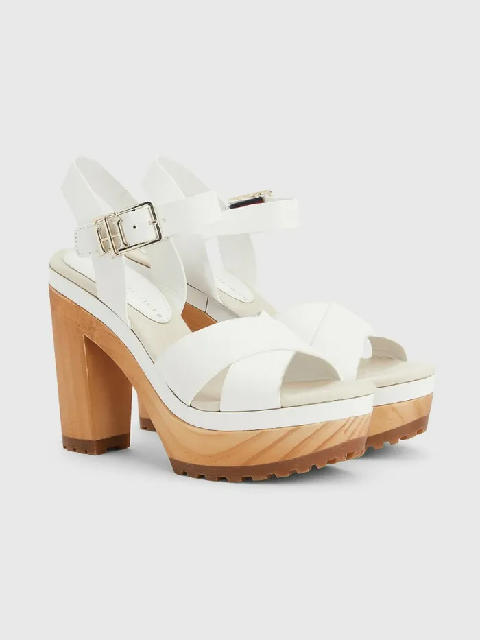 Tommy Hilfiger Leather High Heel Clog Sandals Ecru Womens Pumps Gift for Friend