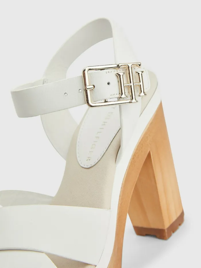 Tommy Hilfiger Leather High Heel Clog Sandals Ecru Womens Pumps Gift for Friend